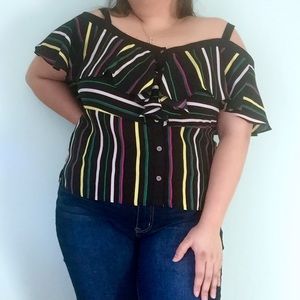 Striped Multicolor Open Shoulder Blouse